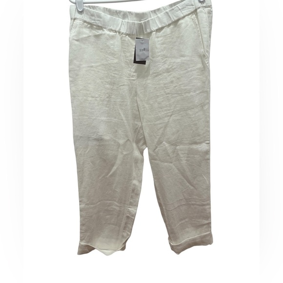 NWT Pure J. Jill Women’s White Linen Pull on Roll Tab Pants Size L - Picture 2 of 8